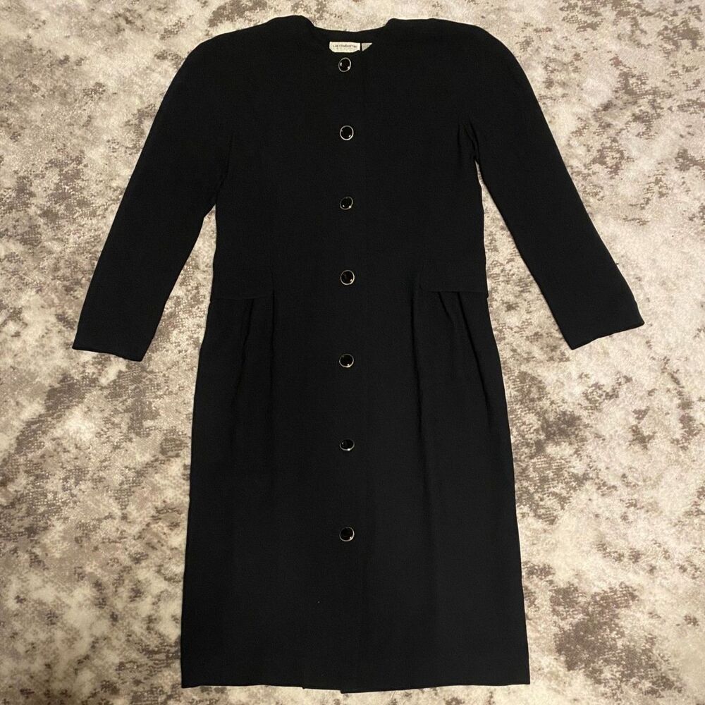 LIZ CLAIBORNE Vintage 1980's Secretary Midi Dress BLACK Knee Length Sz 12 - Picture 1 of 4